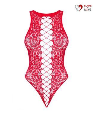 Ажурний бодістокінг із ефектом шнурівки Obsessive B120 teddy red S/M/L, червоний