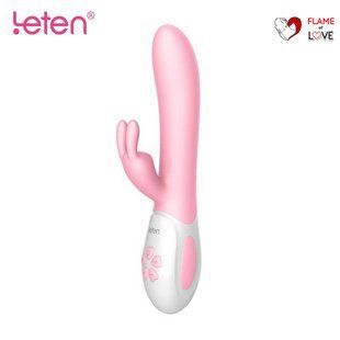 Вібратор-кролик з масажними стволом і підігрівом Leten Abby Pink, два мотори