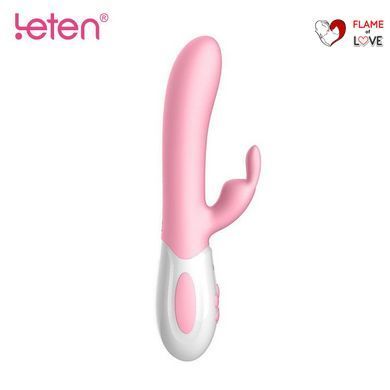 Вібратор-кролик з масажними стволом і підігрівом Leten Abby Pink, два мотори