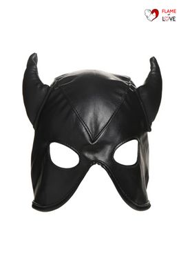 Маска з рогами Master Series: Dungeon Demon Bondage Mask with Horns, чорна