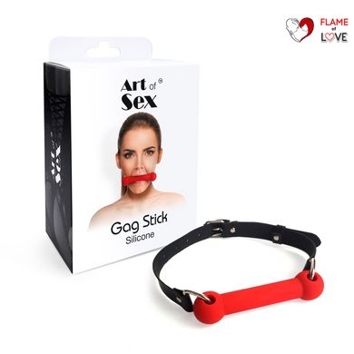 Кляп-палиця на ременях Art of Sex – Gag Stick Silicon, червоний, натуральна шкіра