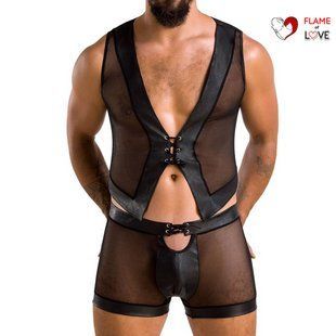 Комплект чоловічої білизни на шнурівці Passion 053 SET WILLIAM S/M Black, жилет, боксери