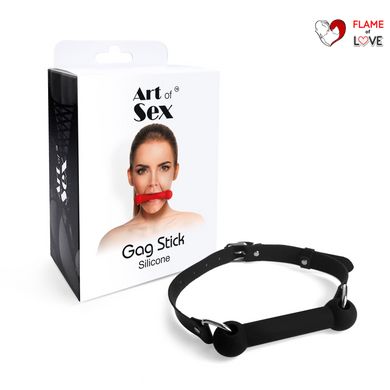 Кляп-палиця на ременях Art of Sex – Gag Stick Silicon, чорний, натуральна шкіра