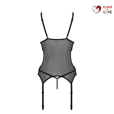 Корсет із підв&rsquo;язками та ажурним ліфом Passion CHRISTA CORSET S/M, black, стрінги в комплекті