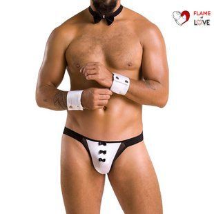 Комплект еротичної чоловічої білизни Passion 036 ALFRED S/M Black, труси, комірець, манжети