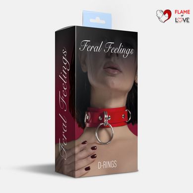 Нашийник для фіксації з натуральної шкіри Feral Feelings - D-Rings Red