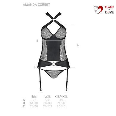 Сітчастий комплект корсет з халтером, зйомні підв'язки та трусики Passion AMANDA CORSET S/M, black