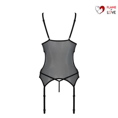 Корсет із підв’язками та ажурним ліфом Passion CHRISTA CORSET XXL/XXXL, black, стрінги в комплекті