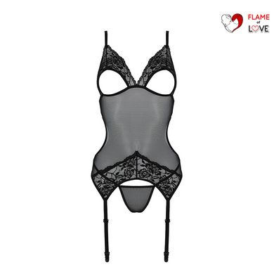 Корсет із підв’язками та ажурним ліфом Passion CHRISTA CORSET XXL/XXXL, black, стрінги в комплекті