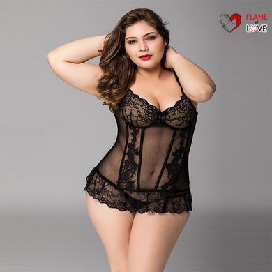 Мереживний корсет JSY &laquo;Сексуальна Белла&raquo; Plus Size Black, дрібна сітка, гіпюр, чашки з кісточками