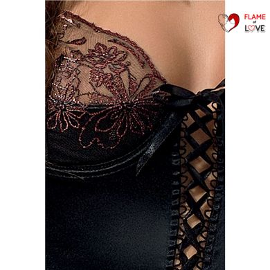 Корсет з пажами BRIDA CORSET black XXL/XXXL - Passion Exclusive, трусики, шнурівка