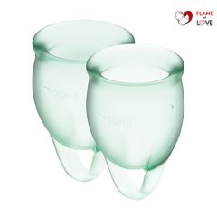 Набір менструальних чаш Satisfyer Feel Confident (light green), 15мл і 20мл, мішечок для зберігання