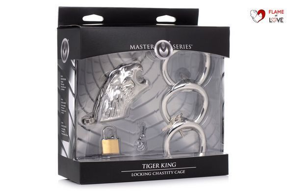 Клітка для пеніса Master Series: Tiger King Cock Cage With Lock, три кільця, замок, три ключі