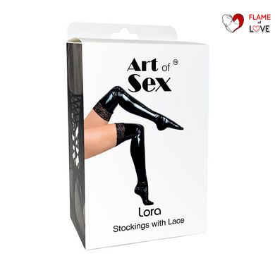 Сексуальні вінілові панчохи Art of Sex - Lora з мереживом, розмір M, колір червоний