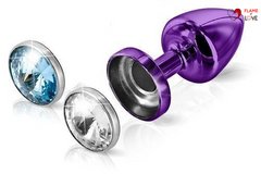 Анальна пробка Diogol Anni Magnet Purple: Кристал/Аквамарин 25 мм, зі змінними стразами на магніті