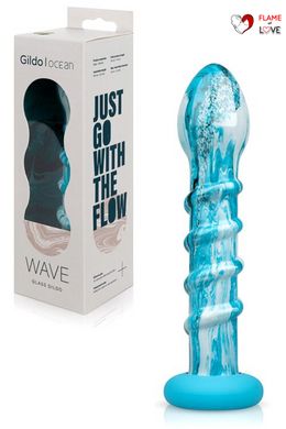Скляний дилдо Gildo Ocean Wave, з силіконовою основою