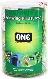 Набір флуоренцетних презервативів ONE Glowing Pleasures світяться у темряві (ціна за упаковку, 100 шт)