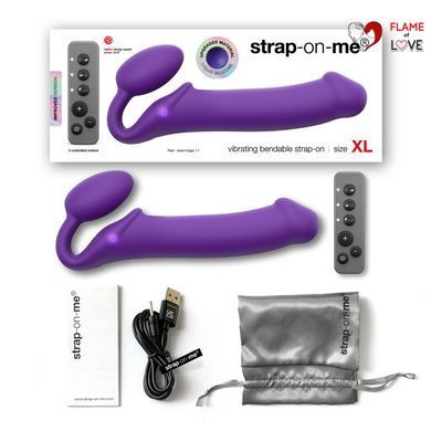 Безремінний страпон з вібрацією Strap-On-Me Vibrating Violet XL, діам. 4,7см, пульт ДК, регульований