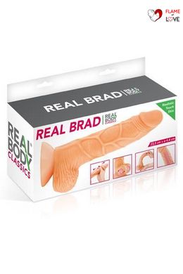 Фалоімітатор із рухомою крайньою плоттю Real Body — Real Brad, діаметр 4,5 см, TPE