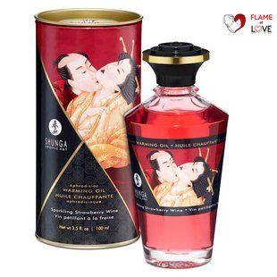 Розігрівальна олія Shunga Aphrodisiac Warming Oil &ndash; Sparkling Strawberry Wine (100 мл) без цукру