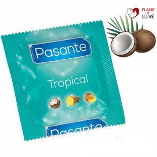 Презервативи оральні зі смаком кокосу Рasante Tropical кольорові, з латексу (ціна за 6 шт)