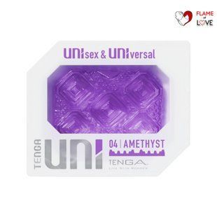 Унісекс-стимулятор Tenga UNI Amethyst, фіолетовий, візерунок у вигляді рельєфних квадратів, лубрикант у комплекті