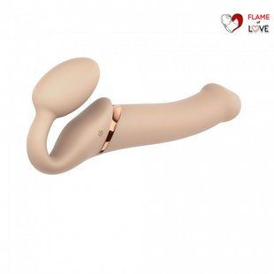 Безремінний страпон з вібрацією Strap-On-Me Vibrating Flesh L, діаметр 4,2 см, пульт ДК, регульований