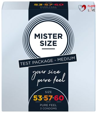 Набір презервативів Mister Size - pure feel - 53–57–60 (3 condoms), 3 розміри, товщина 0,05 мм