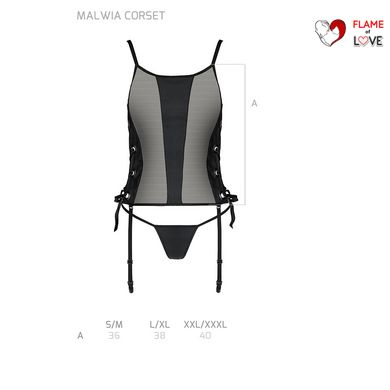 Сітчастий корсет з люверсами і знімними пажами Passion MALWIA CORSET 2XL/3XL black екошкіра, стрінги