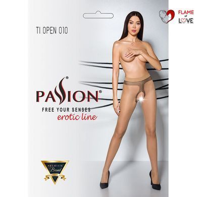 Тілесні колготки з відкритим доступом, контрастна лінія Passion TIOPEN 010 3/4 (20 den), beige