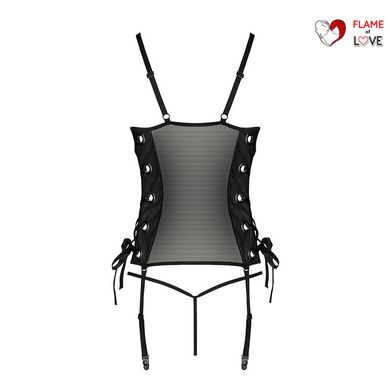 Сітчастий корсет з люверсами і знімними пажами Passion MALWIA CORSET 2XL/3XL black екошкіра, стрінги