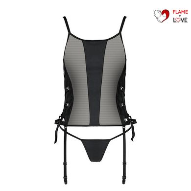 Сітчастий корсет з люверсами і знімними пажами Passion MALWIA CORSET 2XL/3XL black екошкіра, стрінги