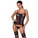 Сітчастий корсет з люверсами і знімними пажами Passion MALWIA CORSET 2XL/3XL black екошкіра, стрінги - 1