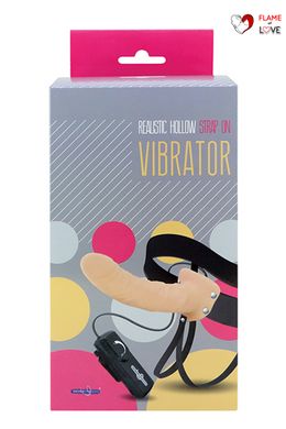 Страпон з вібрацією REALISTIC HOLLOW STRAP ON VIBRATOR 8INCH, Натуральный