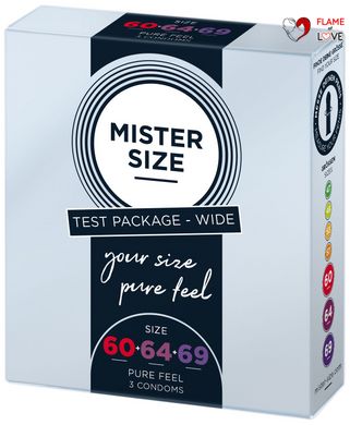 Набір презервативів Mister Size - pure feel - 60–64–69 (3 condoms), 3 розміри, товщина 0,05 мм