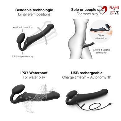 Безремінний страпон з вібрацією Strap-On-Me Vibrating Black L, діаметр 3,7см, пульт ДК, регульований