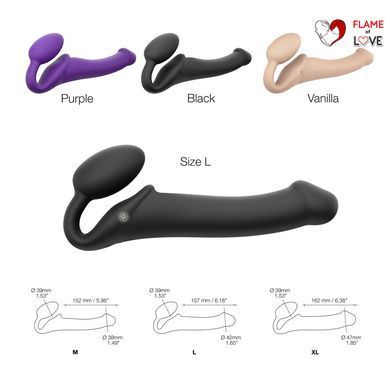 Безремінний страпон з вібрацією Strap-On-Me Vibrating Black L, діаметр 3,7см, пульт ДК, регульований