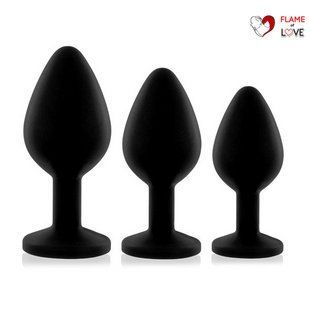Набір силіконових анальних пробок із кристалом Rianne S: Booty Plug Set Black, діаметр 3,2см, 3,5см, 4,2см