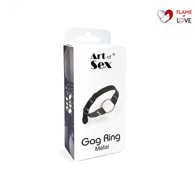 Кляп металеве кільце на ременях Art of Sex – Gag Ring Metal, чорний, натуральна шкіра