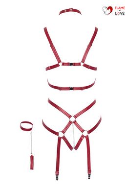 Портупея з наручниками Bad Kitty з пажами для панчіх, червона, S/M