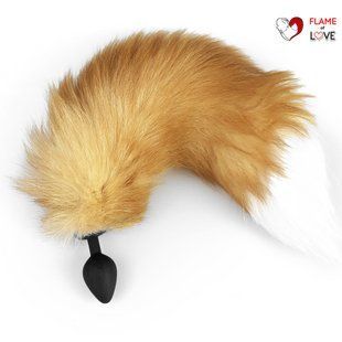 Силіконова анальна пробка з хвостом із натурального хутра Art of Sex size M Red fox