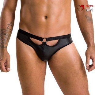Чоловічі сліпи з вирізами Passion 041 SLIP JOE S/M, Black екошкіра, відкриті сідниці