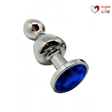 Металева анальна пробка Wooomy Lollypop Double Ball Metal Plug Blue L діаметр 3,5 см, довжина 10,5см