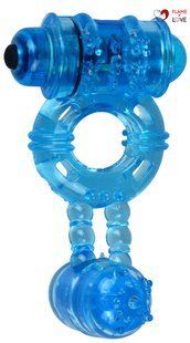 Ерекційне віброкільце Alive: Double Ding Ring Blue, два мотори