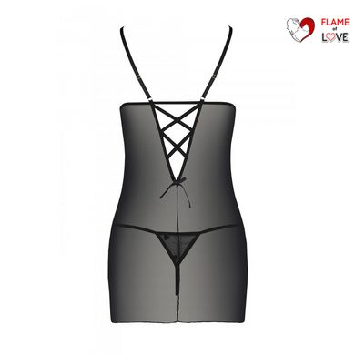 Сорочка з вирізами на грудях, стрінги Passion LOVELIA CHEMISE L/XL, black