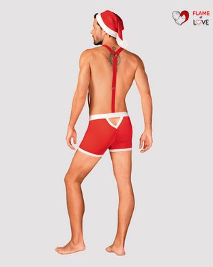 Чоловічий еротичний костюм Санта-Клауса Obsessive Mr Claus S/M, боксери на підтяжках, шапочка з помп