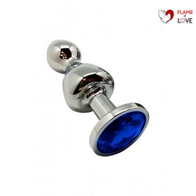 Металева анальна пробка Wooomy Lollypop Double Ball Metal Plug Blue M діаметр 3,1 см, довжина 9,4 см