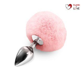 Металева анальна пробка М Art of Sex - Metal Butt plug Rabbit Tail Soft pink, діаметр 3,4 см