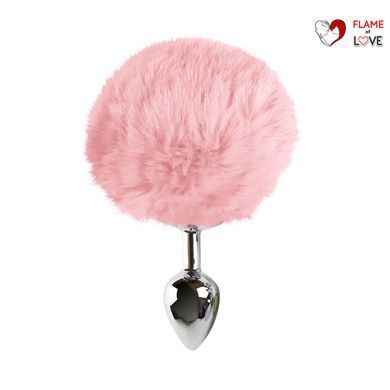 Металева анальна пробка М Art of Sex - Metal Butt plug Rabbit Tail Soft pink, діаметр 3,4 см