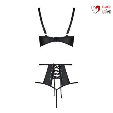 Комплект білизни Passion TASMINA SET S/M black, ліф, високі трусики з корсетом ззаду